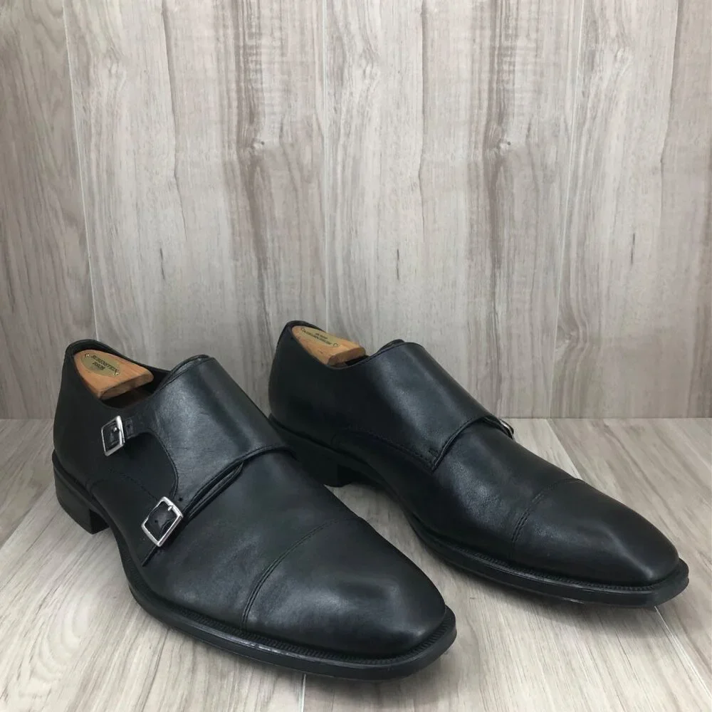 Johnston & Murphy Monk Strap Shoes Mens 12M Black Leather Buckle Dress Shoes